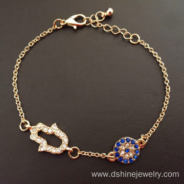 High Quality Silver And Gold Color Evil Eye Diamond Bracelet